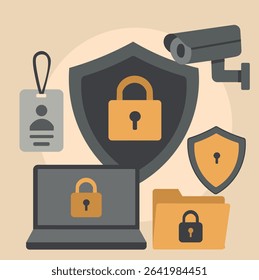Cybersecurity Concept with Surveillance and Encryption Icons