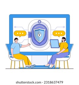 Cybersecurity consulting vector illustration concept with characters. Expert advice, security assessments, risk management. Modern flat style for landing page, web banner, infographics, hero images.