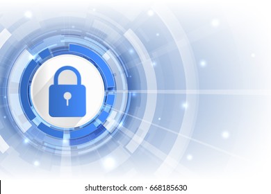 Cybersecurity. Cyber internet security on  wifi  locking in  blue color background.