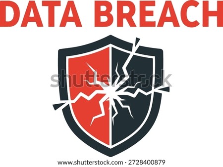 Cybersecurity data breach concept with cracked shield icon symbolizing vulnerability digital information theft identity fraud and network compromise