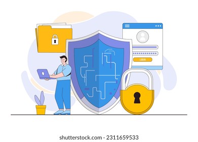 Cybersecurity and Data Privacy Concept with a Person Safeguarding Data.