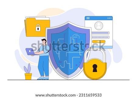 Cybersecurity and Data Privacy Concept with a Person Safeguarding Data.