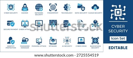 Cybersecurity Data Privacy Protection Network Shield Vector Icon Set