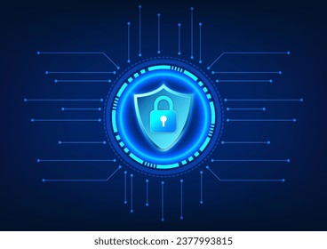 Cybersecurity and Data Privacy technology prevents data theft and data destruction as a system used on the internet network. The lock is inside the technology circle along with the circuit board.