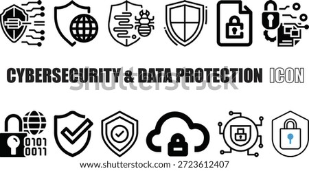 Cybersecurity and Data Protection Icons– Firewall, Antivirus, Data Lock, Encryption 