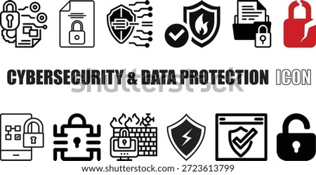 Cybersecurity and Data Protection Icons– Firewall, Antivirus, Data Lock, Encryption