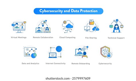 Cybersecurity  Data Protection Icon Set – Online Security, Cloud Computing, and Secure Transactions