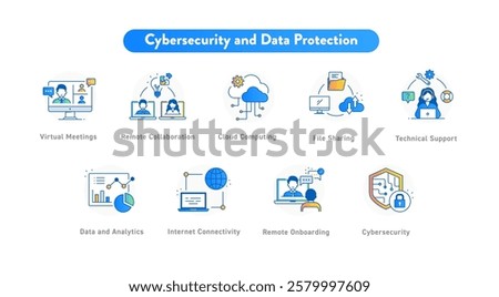 Cybersecurity  Data Protection Icon Set – Online Security, Cloud Computing, and Secure Transactions