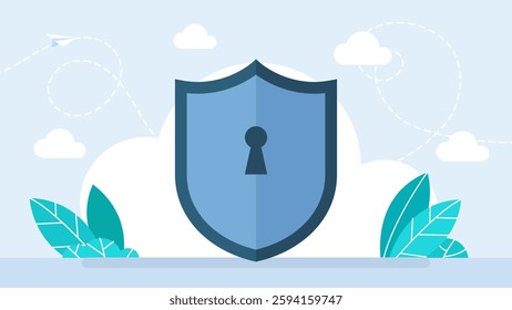 Cybersecurity, data protection icon with shield and keyhole. Protection, safety, password security. Internet privacy cyber protection or antivirus. Information network protection. Vector illustration