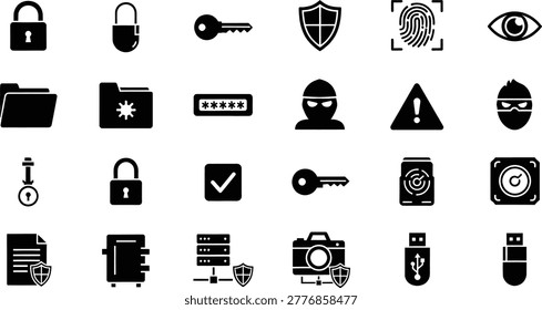 Cybersecurity data protection icons set with shield lock network privacy symbols