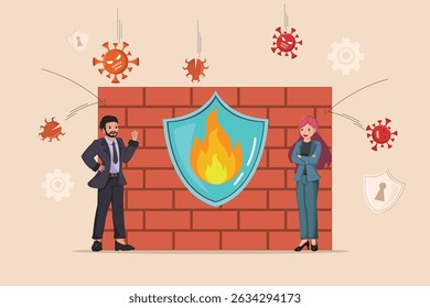 Cybersecurity Defense Against Digital Threats: A Firewall Shielding Business Professionals from Malware and Virus Attacks.