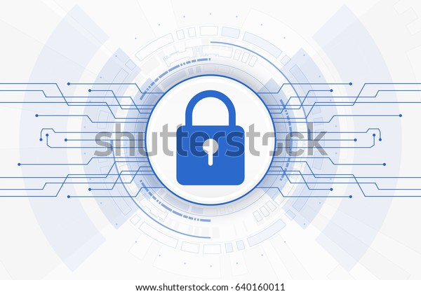 サイバーセキュリティ 白い背景に青い色をロックするインターネットネットワークのデザイン ベクターイラスト のベクター画像素材 ロイヤリティフリー
