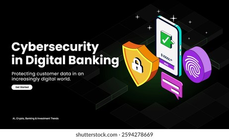 Cybersecurity in Digital Banking – Data Protection and Secure Transactions Illustrated with Digital Shields, Banking Apps, and Cyber Defense | Finance and Technology Vector Design