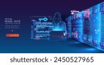 Cybersecurity Digital Interface with Holographic Projection and Server Racks. Showcasing a user interface for mobile app development with digital security elements and futuristic server background.