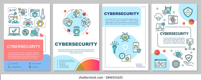 Plantilla del folleto del marco de seguridad cibernética. Protección de los sistemas de Internet. Volante, folleto, folleto impreso, diseño de portada con iconos lineales. Diseños vectoriales para revistas, informes anuales, afiches publicitarios