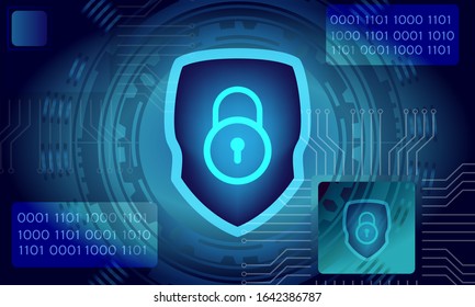 Cybersecurity. Futuristic abstract background. Security Shield Lock. Vector illustration.