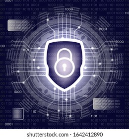 Cybersecurity. Futuristic abstract background. Security Shield Lock. Vector illustration.