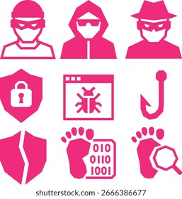 Sammlung von Symbolen für Cybersicherheit und Hacking