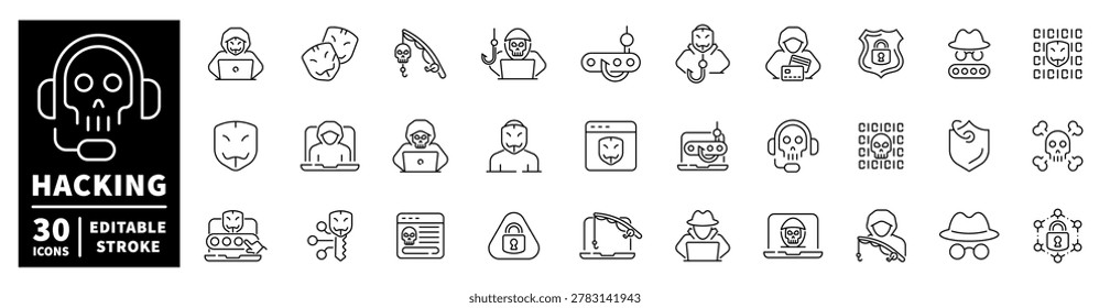 Cybersecurity and hacking icons collection for digital security and online threats