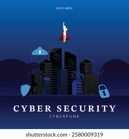 Cybersecurity Hero – Blue Area Digital Protection, Cyber Defense, and Data Security Concept