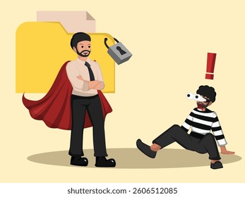 Cybersecurity Hero Protecting Data from Hacker Attack