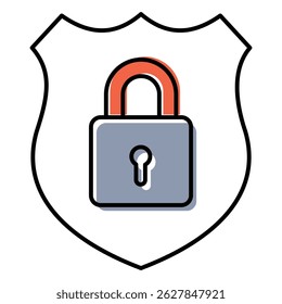 Cybersecurity Icon Featuring Shield, Padlock, Firewall And Secure Network