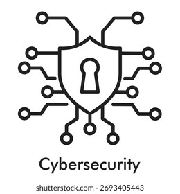 Estilo de línea de icono de ciberseguridad. Bloqueo del escudo de seguridad de la red y símbolo de protección. Esquema del Vector.