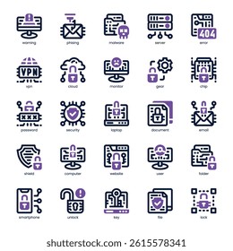 Cybersecurity Icon pack for your website, mobile, presentation, and logo design. Cybersecurity Icon dual tone design. Vector graphics illustration and editable stroke.
