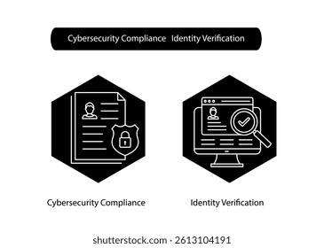 Cybersecurity Icon Set for Compliance Verification and Digital Identity Security