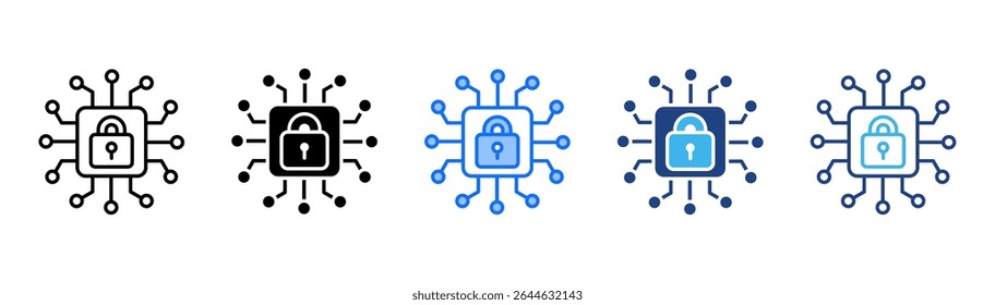 Cybersecurity icon set multiple style collection