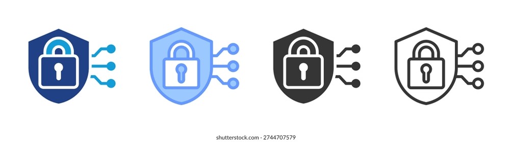 Cybersecurity icon set multiple style collection