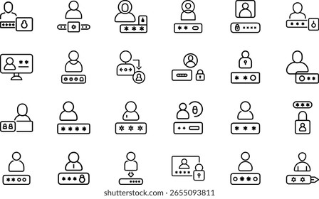 Cybersecurity Icons Collection Apresentando Hacking, Malware, Phishing, Secure Login, Proteção de Dados e Símbolos de Alerta de Vírus em um Estilo Moderno