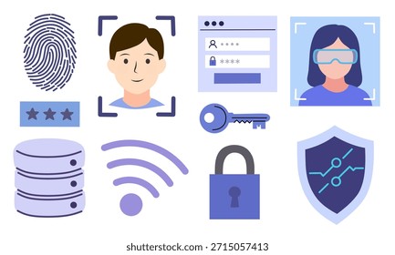 Iconos de ciberseguridad en estilo plano para temas de seguridad digital y protección de datos. Ideal para App, Sitios web, diseño de interfaz de usuario, presentaciones y contenido de tecnología.