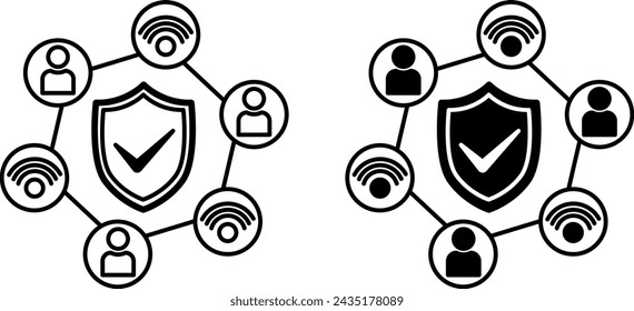 Iconos de ciberseguridad. Icono de vector blanco y negro de la protección del usuario de Internet. Seguridad informática y análisis de datos 