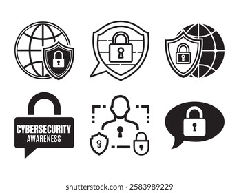 Cybersecurity Icons – Lock, Shield, and Digital Protection Symbols for Online Safety
