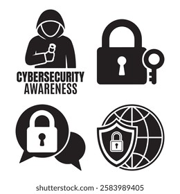 Cybersecurity Icons – Lock, Shield, and Digital Protection Symbols for Online Safety