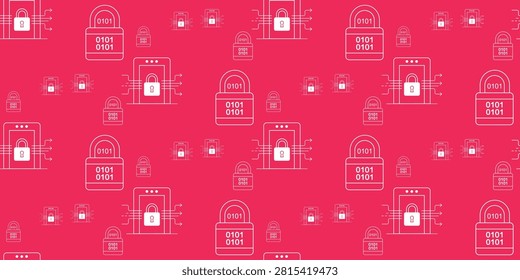 cybersecurity icons pattern featuring padlocks and binary code in pink color for digital protection and online security themes