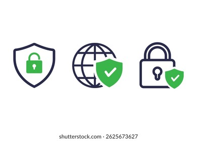 Cybersecurity Icons Representing Internet Safety and Secure Online Connections. vector illustration