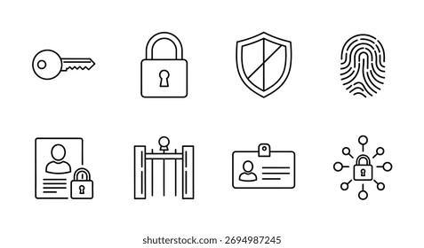 Iconos de ciberseguridad para acceso seguro y conceptos de protección de datos Vector