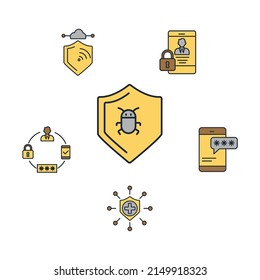 Cybersecurity icons set color . Cybersecurity pack symbol vector elements for infographic web