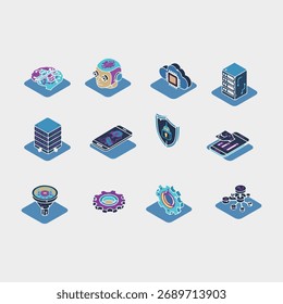 Cybersecurity icons set isometric vector. Camera malware stock illustration