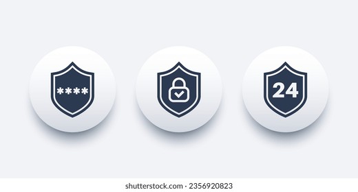 Iconos de ciberseguridad con un escudo, 24 diseño vectorial de seguridad