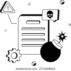 Incidente de ciberseguridad con archivos de datos amenaza bomba Ilustración vectorial plana isométrica