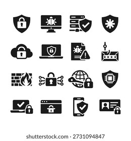 Cybersecurity including locks shields viruses and data protection