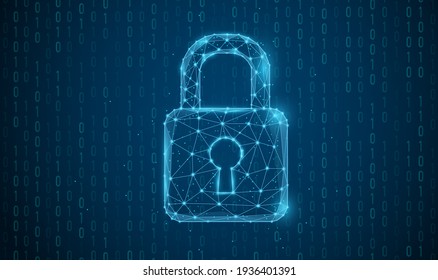 Cybersecurity and information or network protection. Future cyber technology web services for business and internet projects. Low polygon, particle, and triangle style design. Wireframe light