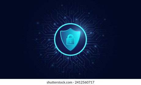 Seguridad cibernética y protección de la información. Diseño de concepto de protección de datos para privacidad personal y ciberseguridad. Tecnología abstracta de color azul. Escuche con icono de agujero de teclas, vector e ilustración.