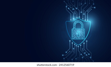 Cybersecurity and information protection. Data protection concept design for personal privacy, and cyber security. Blue color abstract technology. Shield With Keyhole icon, Vector and Illustration.