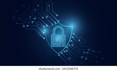 Cybersecurity and information protection. Data protection concept design for personal privacy, and cyber security. Blue color abstract technology. Shield With Keyhole icon, Vector and Illustration.