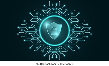 Cybersecurity and information protection. Data protection concept design for personal privacy, and cyber security. Green color abstract technology. Shield With Keyhole icon, Vector and Illustration.	
