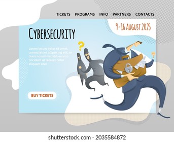 Ciberseguridad, protección de la información. Ilustración vectorial, plantilla de diseño de cabecera de sitio web, banner o afiche.